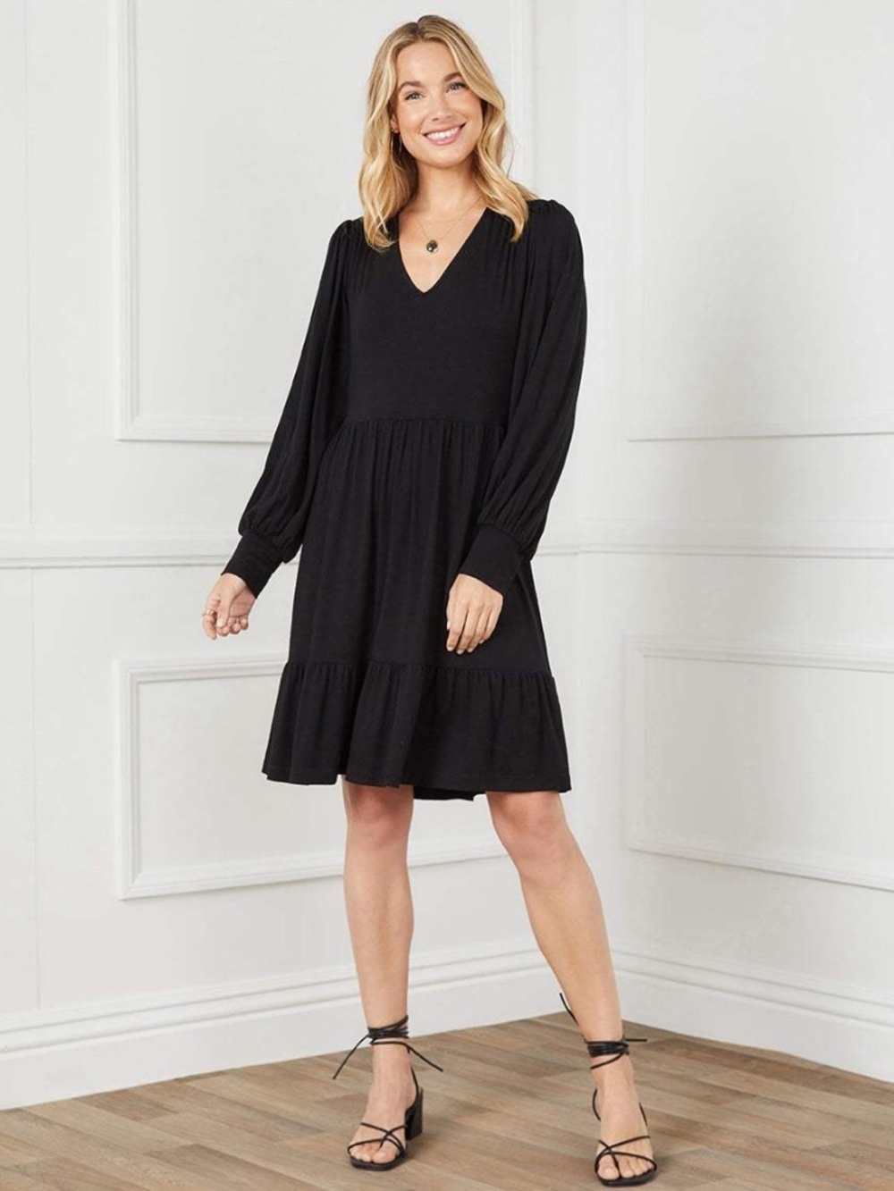 Karen Kane Long Sleeve Black Tiered Dress.  Size M.